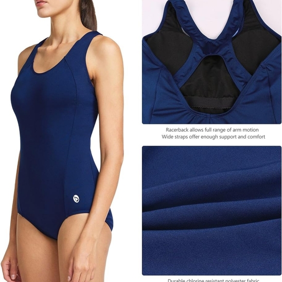 BALEAF One Piece Swimsuit, Tummy Control Swimwear, Sports Swimwear Size 32, Blue - Picture 4 of 5